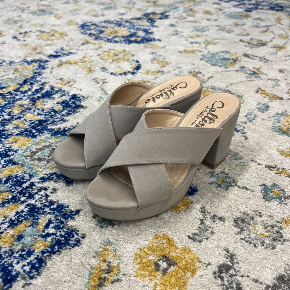 Grey/Taupe Chunky Heel Mules